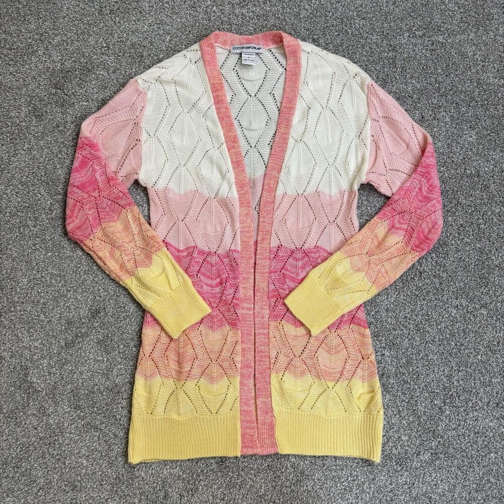 Cotton Emporium Cardigan Sweater Womens Medium Multicolor Striped Maximalist